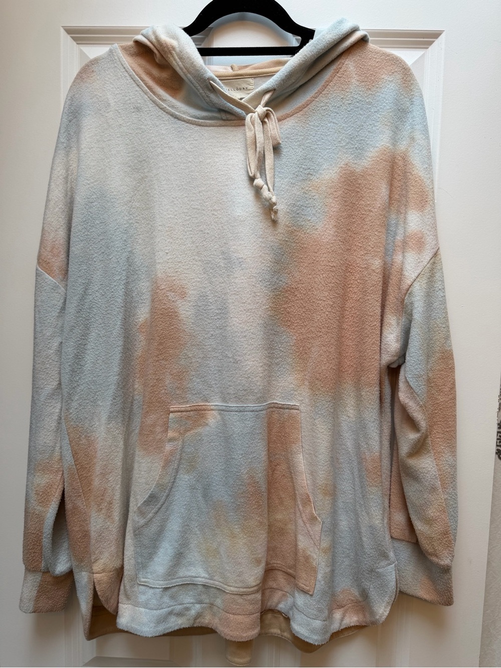 MELLODAY Tie-Dye Hooded Pullover Sweater - Cream & Tan